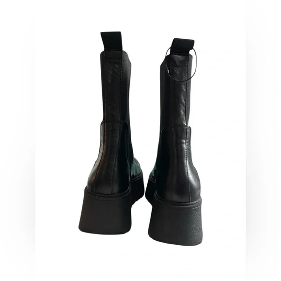 ZARA Black Platform Chelsea Boots EU 38 Chunky Goth Grunge Vegan Leather Ankle - Picture 3 of 7